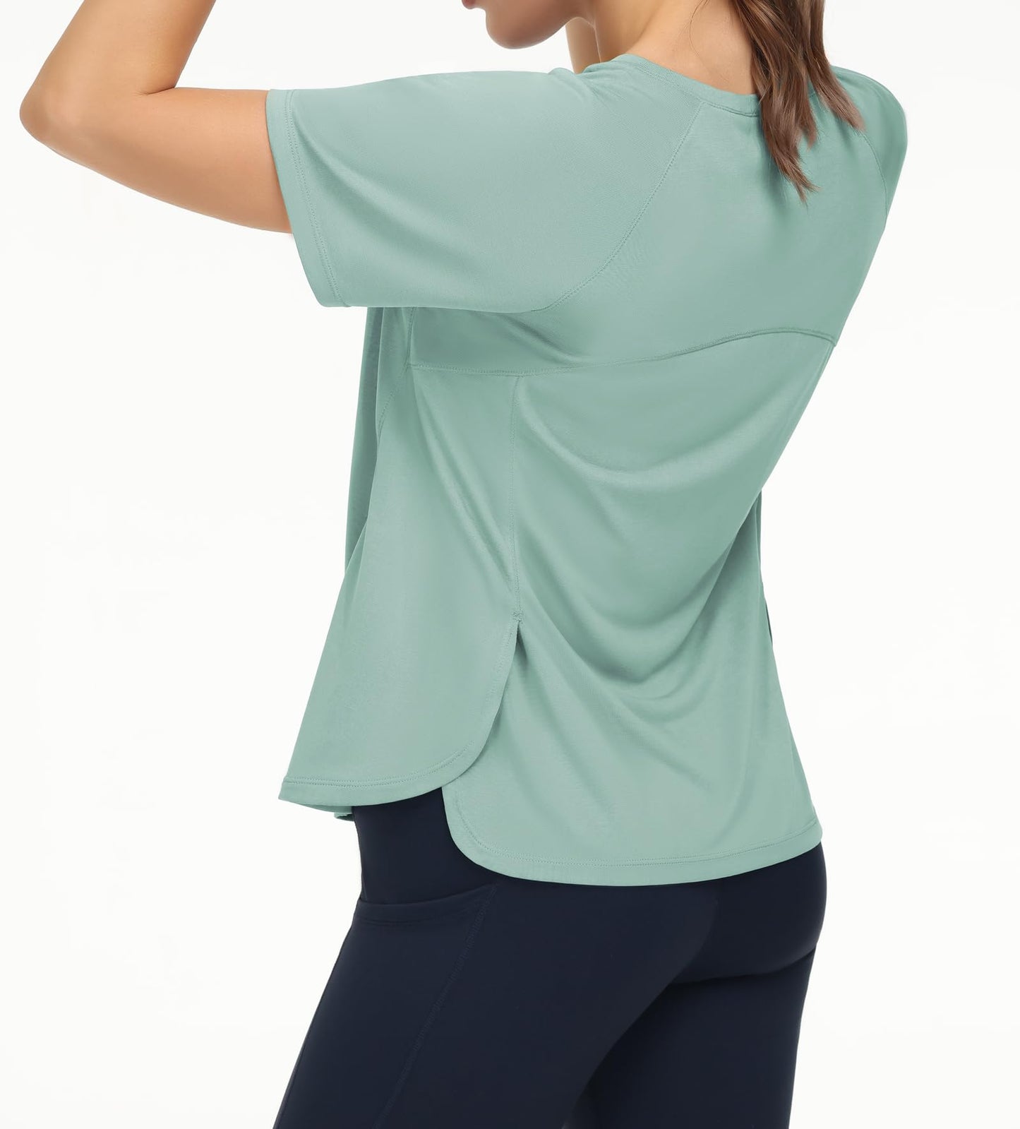 THE GYM PEOPLE Women's Short Sleeve Workout Shirts Breathable Yoga T-Shirts with Side Slits Athletic Tee Tops Light Green