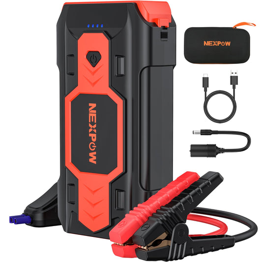 NEXPOW Battery Jump Starter 2500A Car Jump Starter (up to 8.0L Gas/8L Diesel Engines) 12V Car Battery Booster Pack with USB Quick Charge 3.0 and 4 LED Modes Red Blue Warning