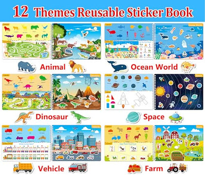 iGetooy Reusable Sticker Books for Toddlers 1-3, Preschool Learning Activities Busy Book for Kids, 104Pcs Reusable Stickers Toddler Learning Activities Book Christmas Birthdays Gifts for Boys Girls