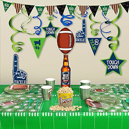 Football Party Supplies and Decorations Set-Serves 24 Include Tablecloth,Plates, Flatware, Cups and Penalty Flag Paper Napkins,Hanging Swirl,Banner,Balloons for Super Bowl Party