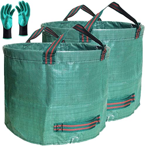 Professional 2-Pack 137 Gallon Lawn Garden Bags (D34, H34 inches) Yard Waste Bags with Coated Gloves, Large Leaf Bags 4 Handles,Yard Debris Bags,Gardening Clippings Bags,Leaf Container,Lawn Trash Bags