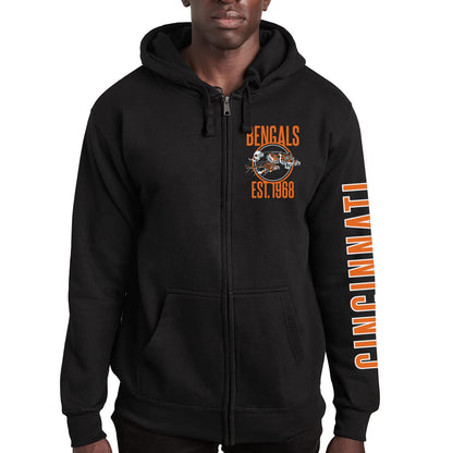 Junk Food Standard Soft Full Zip Hooded Fleece, Unisex Fit, Cincinnati Bengals-Black, Large