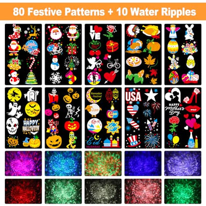 Brighter Christmas Decorations Projector Lights Outdoor 2023 Upgrade, Display 8 Patterns at a Time, 8 Themes Holiday Projector Light Show Outdoor