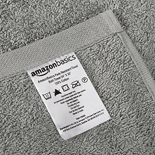 Amazon Basics 6-Piece Fade Resistant Bath towel, Hand and Washcloth Set - Cotton, Gray, 14.25" L x 10.85" W