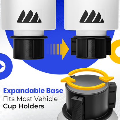 Integral Ultimate Expander Car Cup Holder - Adjustable Base - Expander & Organizer for Vehicles - Compatible with Coffee Mug, Yeti 14/24/36/46oz, Ramblers, Hydro Flasks 32/40oz, 3.4"-4.0" Bottles