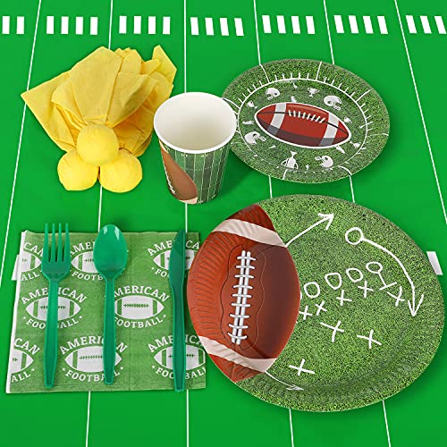 Football Party Supplies and Decorations Set-Serves 24 Include Tablecloth,Plates, Flatware, Cups and Penalty Flag Paper Napkins,Hanging Swirl,Banner,Balloons for Super Bowl Party