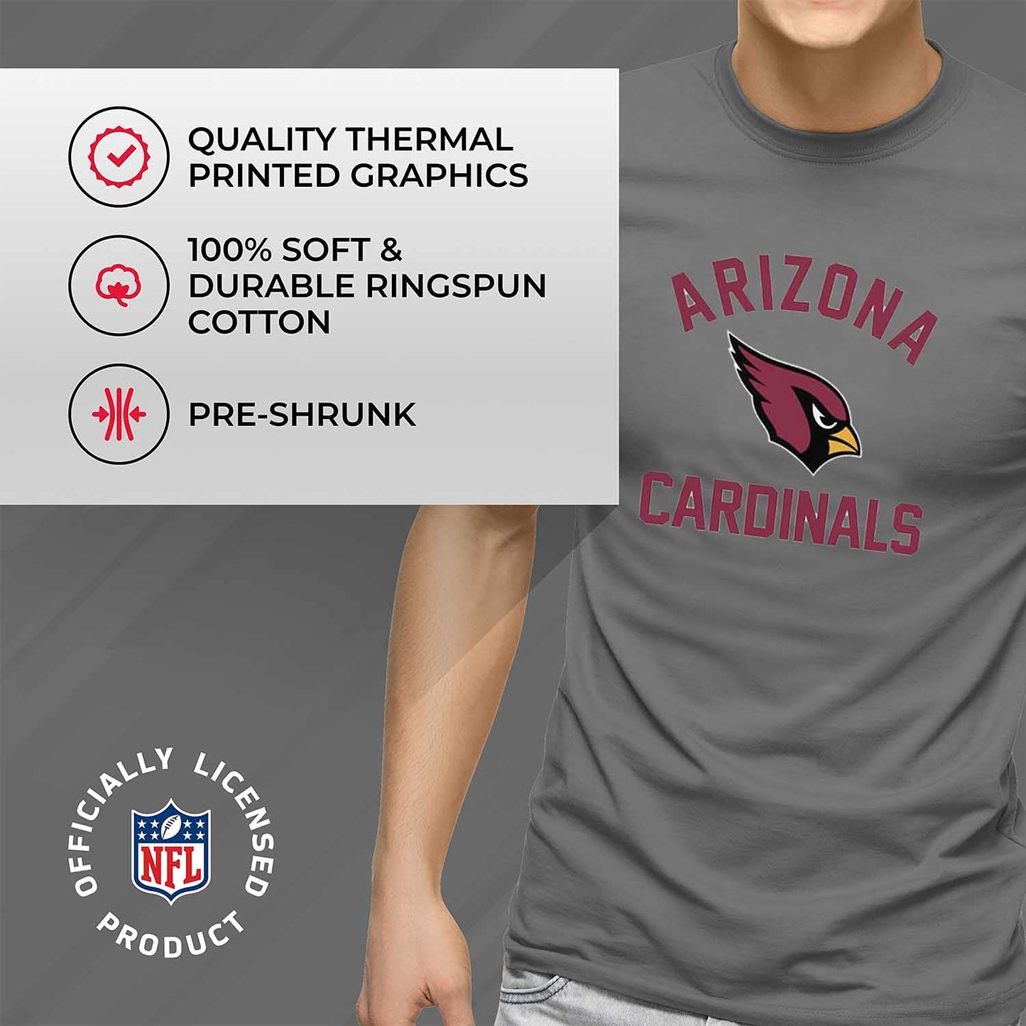 Team Fan Apparel NFL Adult Gameday T-Shirt - Cotton Blend - Tagless - Semi-Fitted - Unleash Your Team Spirit During Game Day (Arizona Cardinals - Gray, Adult Medium)