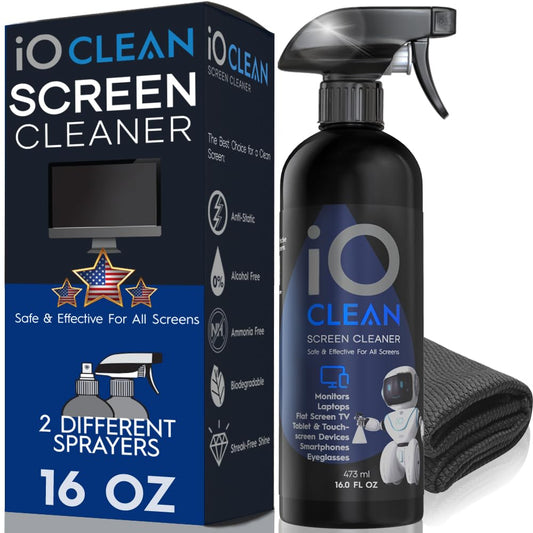 Screen Cleaner Spray (16oz) – Best Large Cleaning Kit for LCD LED Matte TV, Smartphone, iPad, Laptop, Touchscreen, Computer Monitor, Other Electronic Devices – Microfiber Cloth Wipes and 2 Sprayers