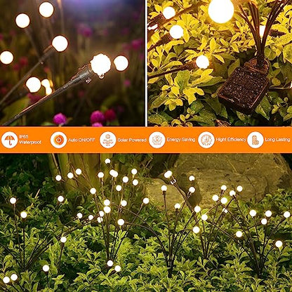 ASMAD Solar Garden Lights, 2 Pack 16 LEDs Solar Outdoor Lights, Firefly Lights for Patio Pathway Outdoor Decor, Big Bulb Base&Vary in Lenth, Warm White