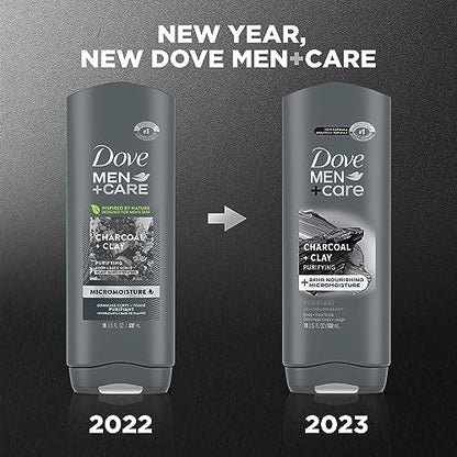 Dove Men+Care Elements Body Wash Charcoal + Clay 4 Count For Men's Skin Care Effectively Washes Away Bacteria While Nourishing Your Skin, 18 oz