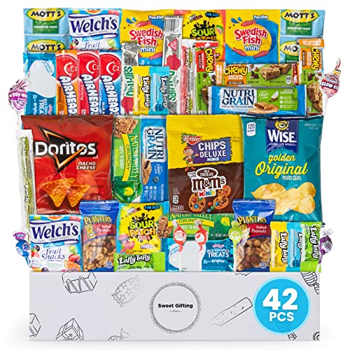 Sweet Gifting Snack Box Variety Pack Care Package (42 Count) Halloween, Gift Basket, Adults, Kids, Teen, Men, Women, College Student, Snackbox, Office Sampler, Candy Food Cookies Chips Arrangement