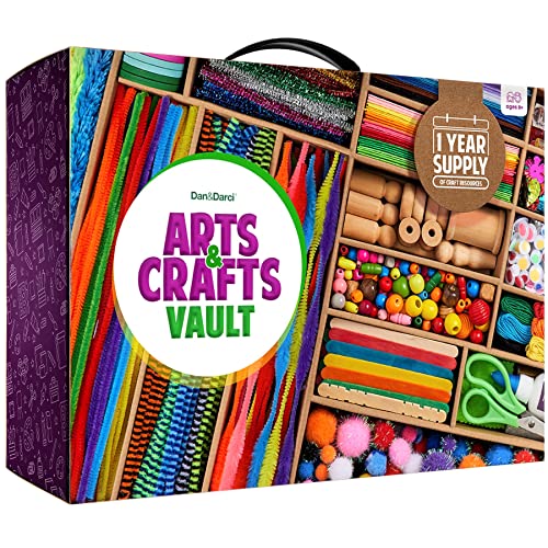 Dan&Darci Arts and Crafts Vault - 1000+ Piece Craft Supplies Kit Library in a Box for Kids Ages 8 9 10 11 & 12 Year Old Girls & Boys - Crafting Set Kits - Gift Ideas for Kids Art Project Activity