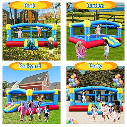 Causeair Big Inflatable Bounce House with GFCI Blower,15ft x 14.8ft,Double Basketball Hoop,Throw Ball Game,Reinforced PVC Bounce Floor,Jumping Bouncy Castle Holds 6 Kids