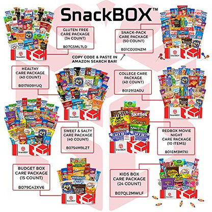SnackBOX Snacks BOX Care Package (50 Count) Back To School College Variety Pack Candy Treats Gift Baskets Guys Girls Adults Kids Grandkids Men Women Food Sampler Student Birthday Cookies Chips Finals Snack Packs Office Military and Gift Ideas