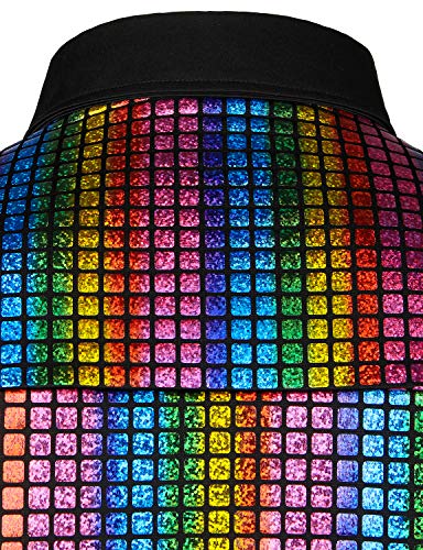 JOGAL Men's Sequins Short Sleeve Button Down Shirts 70s Disco Party Costume Large A353 Multicoloured