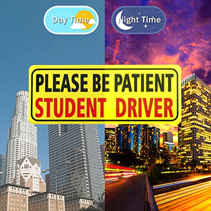 JUSTTOP 3pcs Magnet for Car, Please Be Patient Student Driver, New Drivers Sticker Safety Warning, Magnetic Reflective Rookie Driver Bumper Sticker (Black&Red)