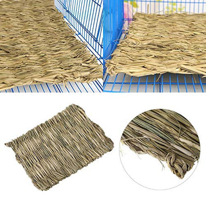 Grass Mat Woven Bed Mat for Small Animal Bunny Bedding Nest Chew Toy Bed Play Toy for Guinea Pig Parrot Rabbit Hamster Rat(Pack of 3)