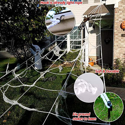 OCATO 200" Halloween Spider Web + 59" Giant Spider Decorations Fake Spider with Triangular Huge Spider Web for Indoor Outdoor Halloween Decorations Yard Home Costumes Parties Haunted House Décor