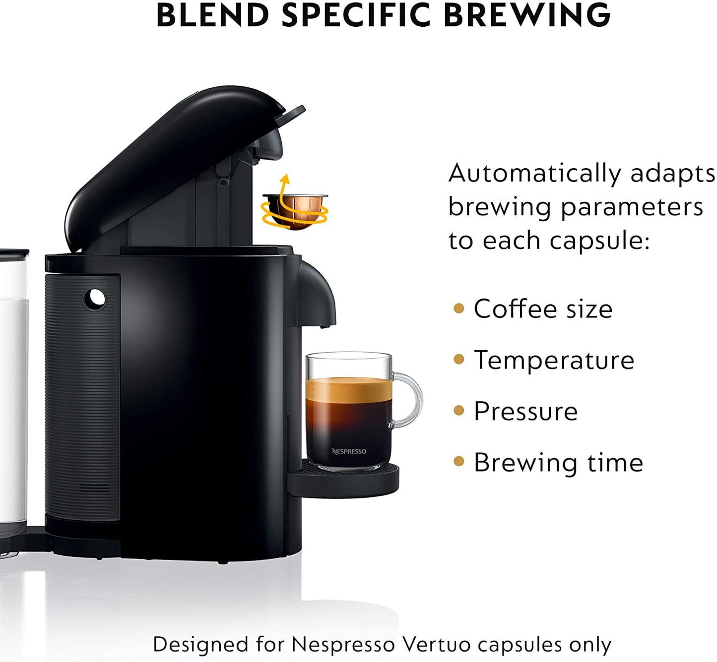 Nespresso VertuoPlus Coffee and Espresso Machine by Breville with Milk Frother,60 Fluid Ounces, Ink Black