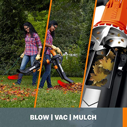 WORX WG509 12 Amp TRIVAC 3-in-1 Electric Leaf Blower with All Metal Mulching System