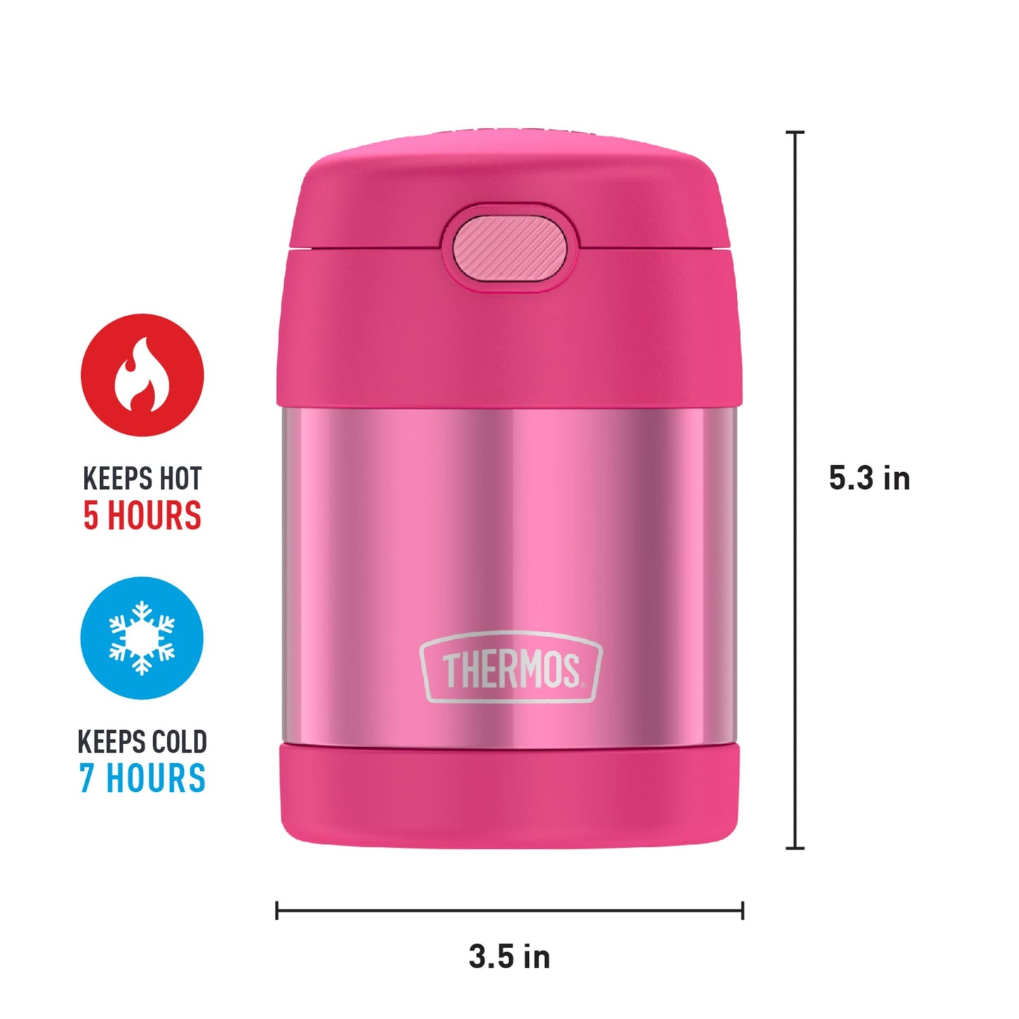 THERMOS FUNTAINER 10 Ounce Stainless Steel Vacuum Insulated Kids Food Jar with Folding Spoon, Pink