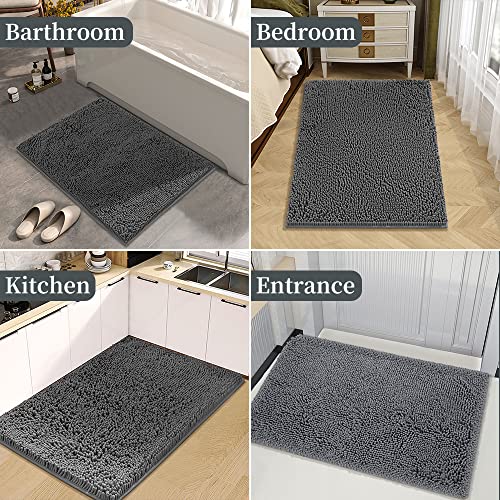 SONORO KATE Bathroom Rug 32"×20", Non-Slip Bath Mat, Soft Cozy Shaggy Durable Thick Chenille Bath Rugs for Bathroom,Easier to Dry, Plush Rugs for Bathtubs, Rain Showers and Under The Sink (Dark Grey)