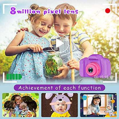 Seckton Upgrade Kids Selfie Camera, Christmas Birthday Gifts for Girls Age 3-9, HD Digital Video Cameras for Toddler, Portable Toy for 3 4 5 6 7 8 Year Old Girl with 32GB SD Card-Purple