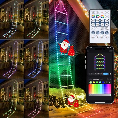 Toodour Outdoor Christmas Decorations Lights, Smart RGB Christmas Lights with Bluetooth & App Controlled, 10ft LED Ladder Lights, Music Sync Color Changing Xmas Lights for Home, Wall, Indoor Decor