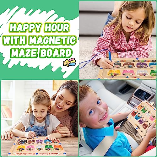 Winique Magnetic Color and Number Maze - Montessori Toys for 3 Years Old Boys Girls Wooden Magnet Board Puzzles, Fine Motor Skills Learning Toys Toddler Activities Counting Matching Games