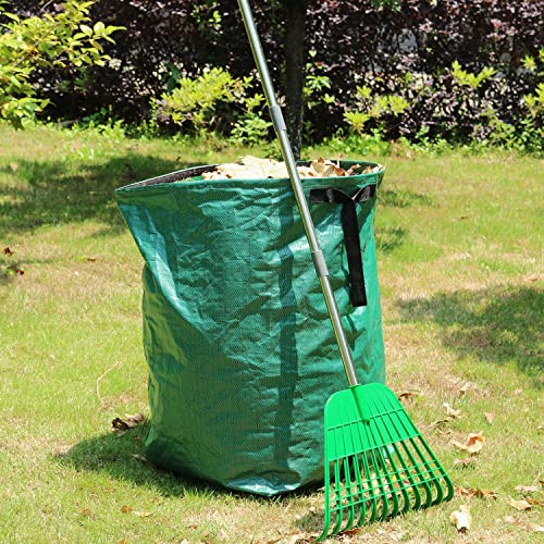 Gardzen 12 Tines Gardening Leaf Rake, Lightweight Steel Handle, Detachable, Ideal Camp Rake, Comes with Dustpan-Type Garden Bag