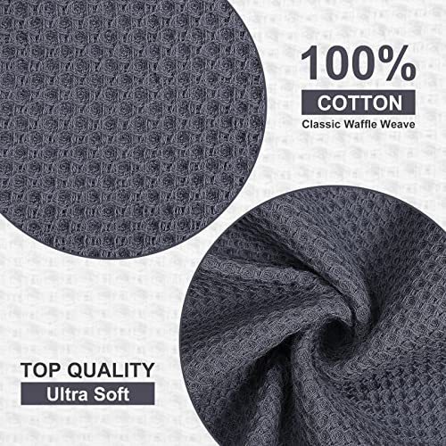 Kitinjoy 100% Cotton Kitchen Dish Cloths, 6 Pack Waffle Weave Ultra Soft Absorbent Dish Towels for Drying Dishes Quick Drying Kitchen Towels Dish Rags, 12 X 12Inch, Dark Grey