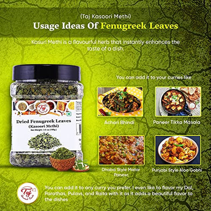 TAJ Kasoori Methi | Dried Fenugreek Leaves | Product of India | 1oz (28g)