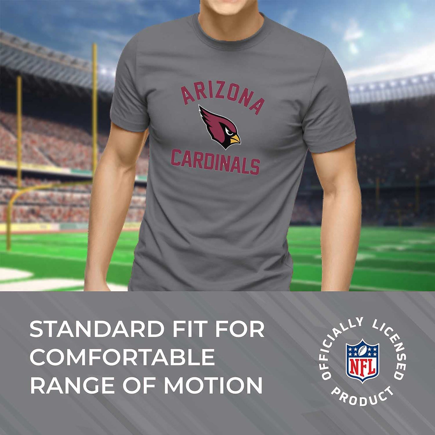 Team Fan Apparel NFL Adult Gameday T-Shirt - Cotton Blend - Tagless - Semi-Fitted - Unleash Your Team Spirit During Game Day (Arizona Cardinals - Gray, Adult Medium)