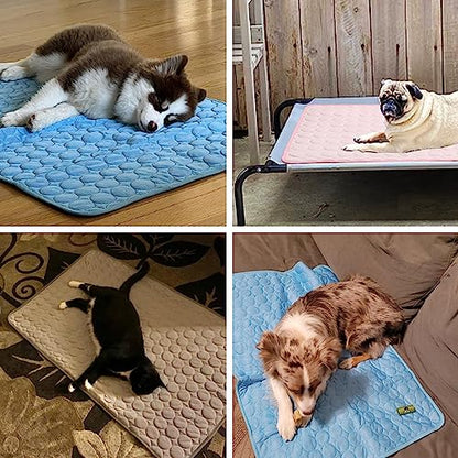 MICROCOSMOS Summer Cooling Mat & Sleeping Pad- Water Absorption Top, Waterproof Bottom, Materials Safe, Easy Carry, EZ Clean. Keep Cooling for Pets, Kids and Adults.（27"x 22"） L