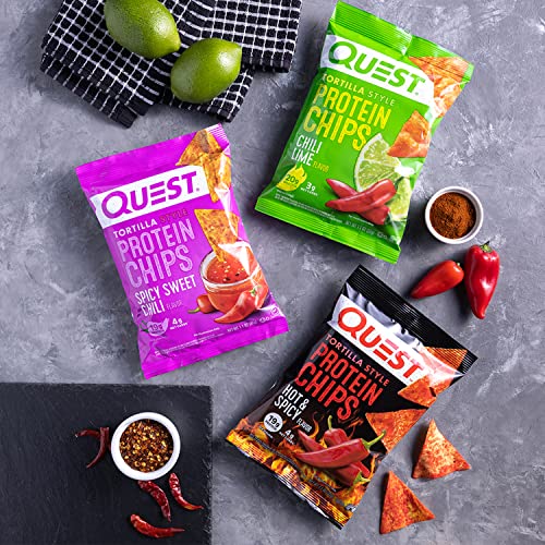 Quest Nutrition Tortilla Style Protein Chips, Spicy Variety Pack, Chili Lime, Hot & Spicy, & Spicy Sweet Chili, 12 Count (3 Each Flavor)