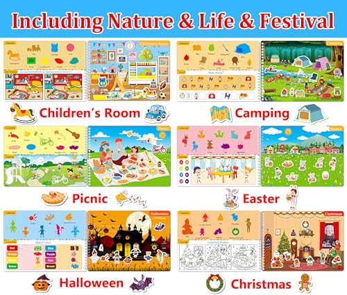 iGetooy Reusable Sticker Books for Toddlers 1-3, Preschool Learning Activities Busy Book for Kids, 104Pcs Reusable Stickers Toddler Learning Activities Book Christmas Birthdays Gifts for Boys Girls