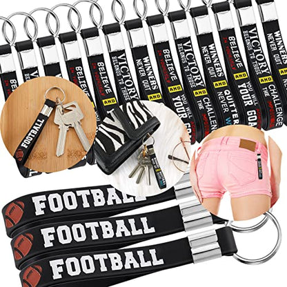 Junkin 24 Pieces Football Theme Party Favors Football Silicone Keychains with Motivational Quotes for Boys Teens Adults Football Accessories Party Supplies