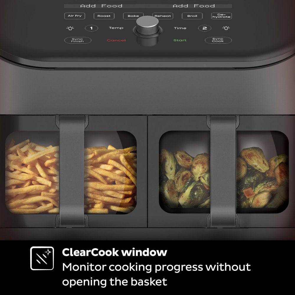 Instant 8-Quart Vortex plus 2-Basket Air Fryer Oven, Black - Clearcook Windows, Digital Touchscreen