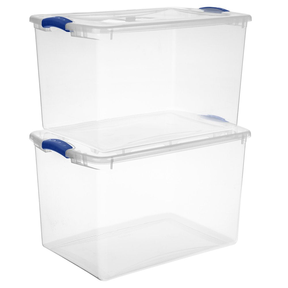 Sterilite 66 Qt. Clear Plastic Latch Box, Blue Latches with Clear Lid