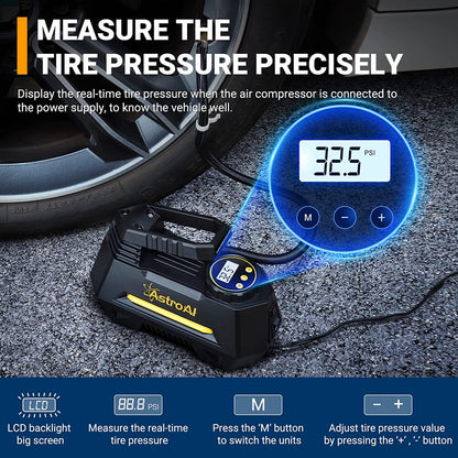 Car Tire Inflator 100 PSI, Electric Tire Compressor, Inflatables Air Car Pump, Yellow, for Gift