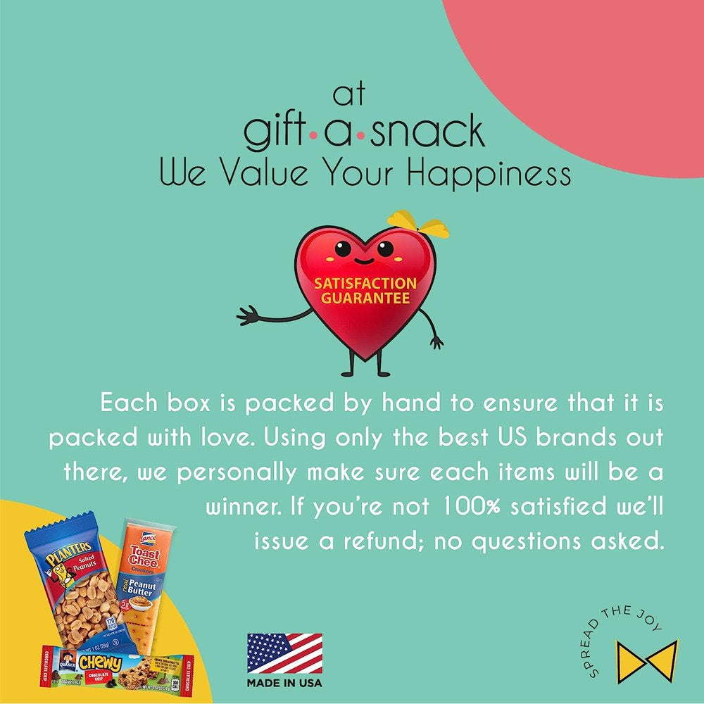 Snack Box 40 Count Sweet Treats Gift Basket - Candies, Chips, Crackers, Bars, Variety Pack with Greeting Card