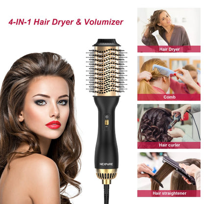 NEXPURE Hair Dryer Brush,Upgraded 4 in 1 Hair Dryer Brush Blow Dryer Brush in One with Negative Ion Anti-Frizz Ceramic Titanium Barrel Hot Air Brush Hair Straightener Brush