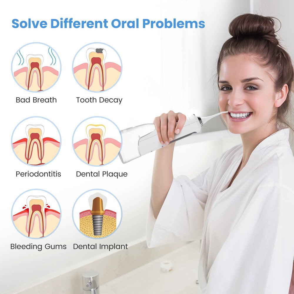 Sejoy Cordless Water Flosser Dental Teeth Cleaner, Professional 270ML Tank USB Rechargeable Dental Oral Irrigator for Home and Travel, 5 Modes 5 Jet Tips, IPX7 Waterproof, Easy-to-Clean,White