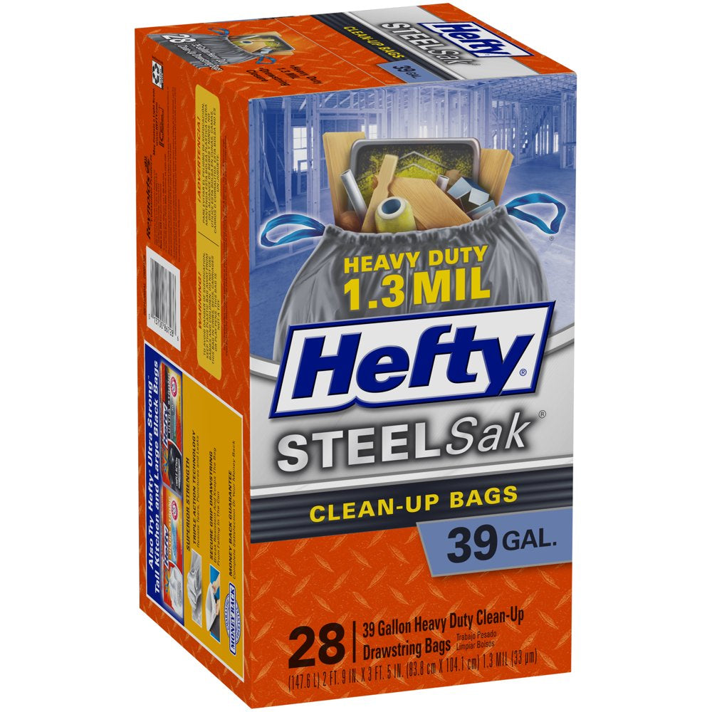 Hefty Steelsak Heavy Duty Large Trash Bags, Black, Unscented, 39 Gallon, 28 Count