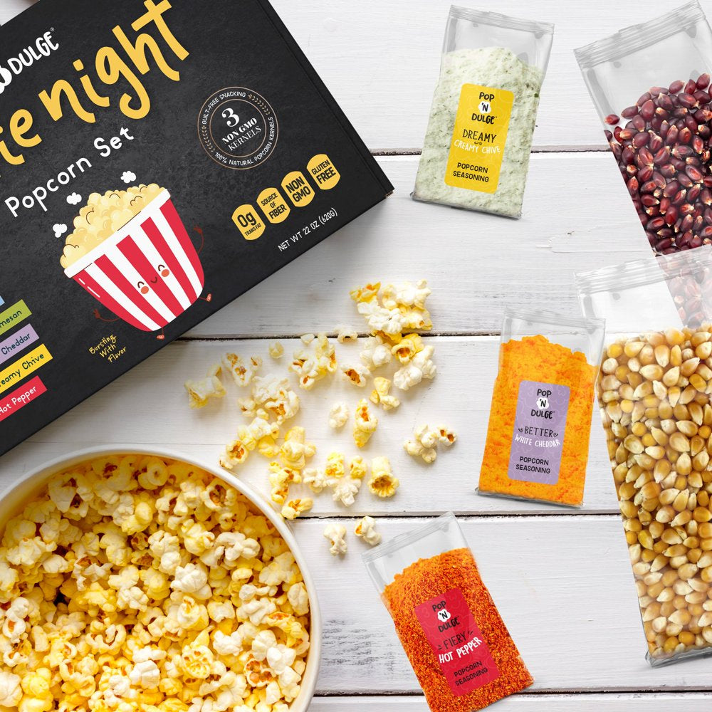 Movie Night Gift Baskets Popcorn Gift Set, 5 Gourmet Popcorn Kernels and 5 Popcorn Seasoning, Non-GMO Popcorn Gift Baskets - 10 pcs