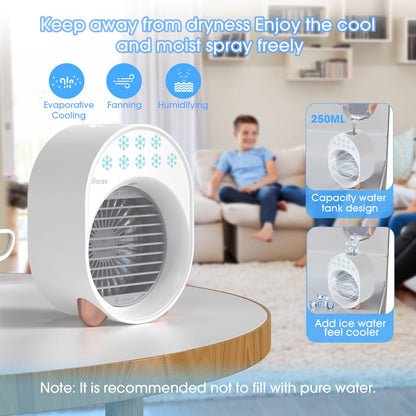 Ifanze Portable Air Conditioner Fan, Rechargeable Evaporative Air Cooler Air Cooling Fan with 3 Speed, Personal Mini AC Desktop Fan for Room Home Bedroom Office Indoor Outdoor, White