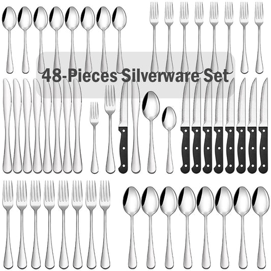 48-Pieces Silverware Set Stainless Steel Flatware Cutlery Utensil Set Spoons