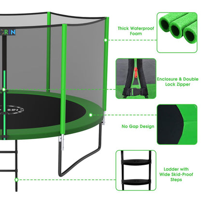 YORIN Trampoline for 2-3 Kids, 8 FT Trampoline for Adults with Enclosure Net, Ladder, 800LBS Weight Capacity Outdoor Round Recreational Trampoline, ASTM Approved Heavy Duty Upgrade Trampoline