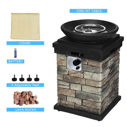 Costway Patio Propane Burning Fire Bowl Column W/ Lava Rocks & Cover 40,000 BTU