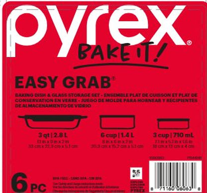 Pyrex Easy Grab Bake & Store Glass Storage Value Pack, 6-Piece